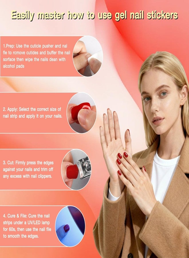 SIUSIO 3pcs Semi Cured Gel Nail Strips Raspberry Red, UV Press On Gel Nail Stickers Wraps for Women Girls Valentine’s Day, Christmas Salon Nail Art - Image 5